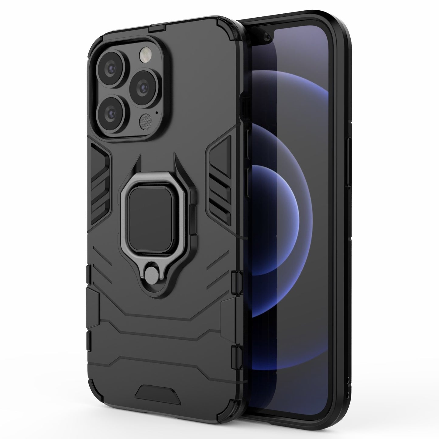 Ring Holder Kickstand Design 2-in-1 PC TPU Hybrid Case Drop-proof Cover for iPhone 13 Pro 6.1 inch