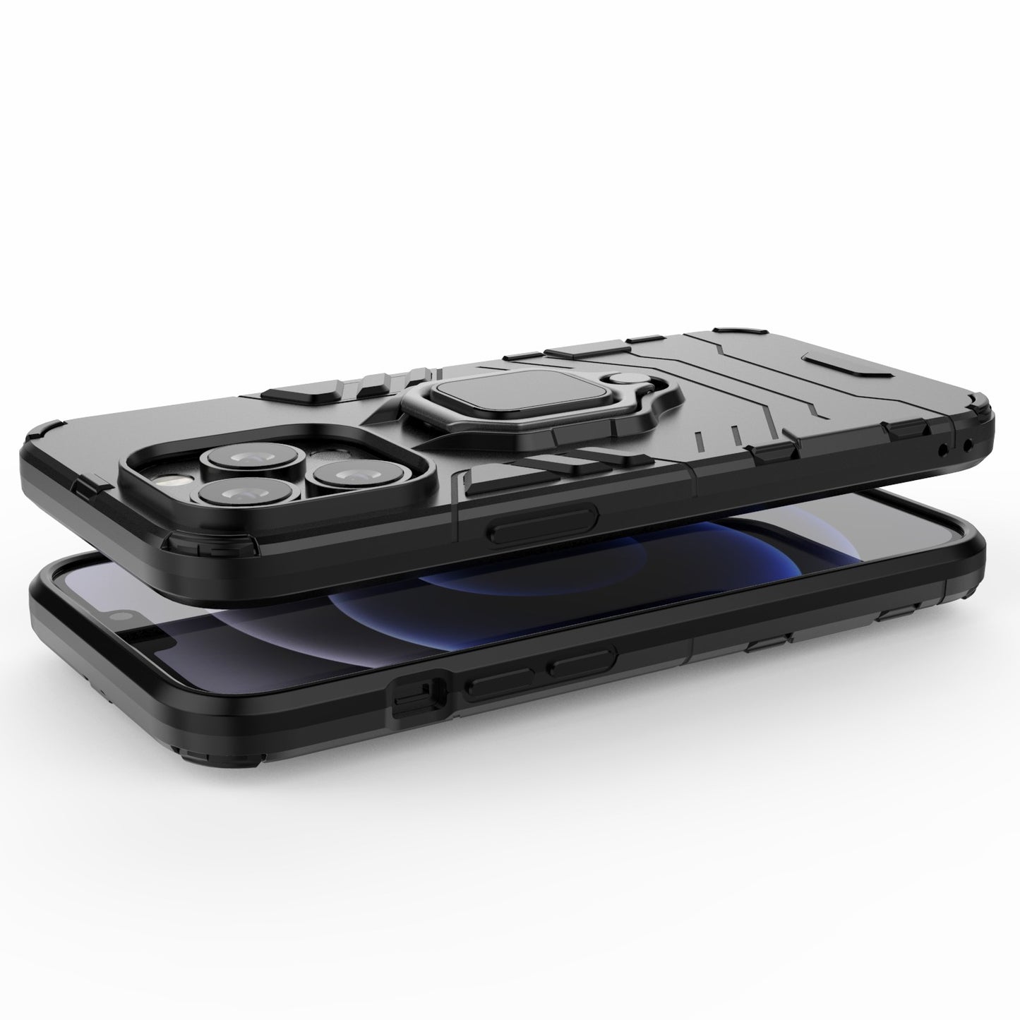 Ring Holder Kickstand Design 2-in-1 PC TPU Hybrid Case Drop-proof Cover for iPhone 13 Pro 6.1 inch