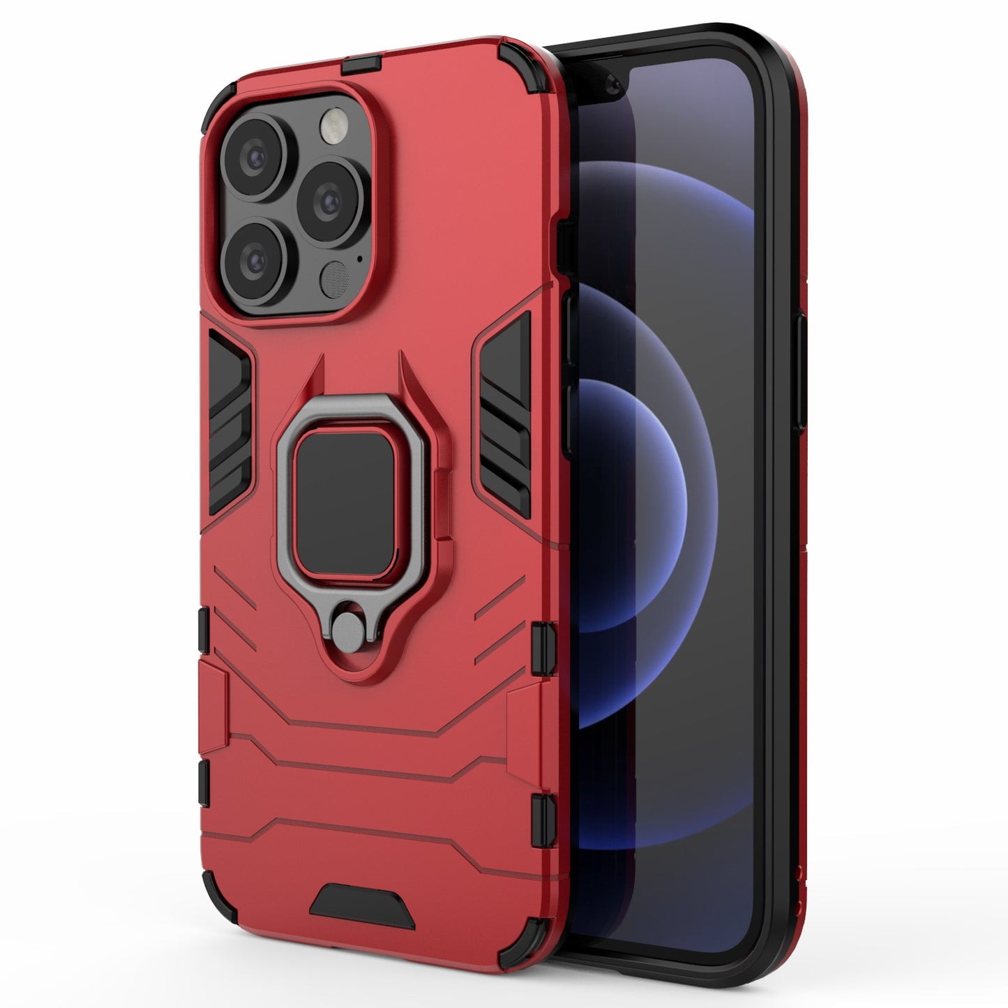 Ring Holder Kickstand Design 2-in-1 PC TPU Hybrid Case Drop-proof Cover for iPhone 13 Pro 6.1 inch