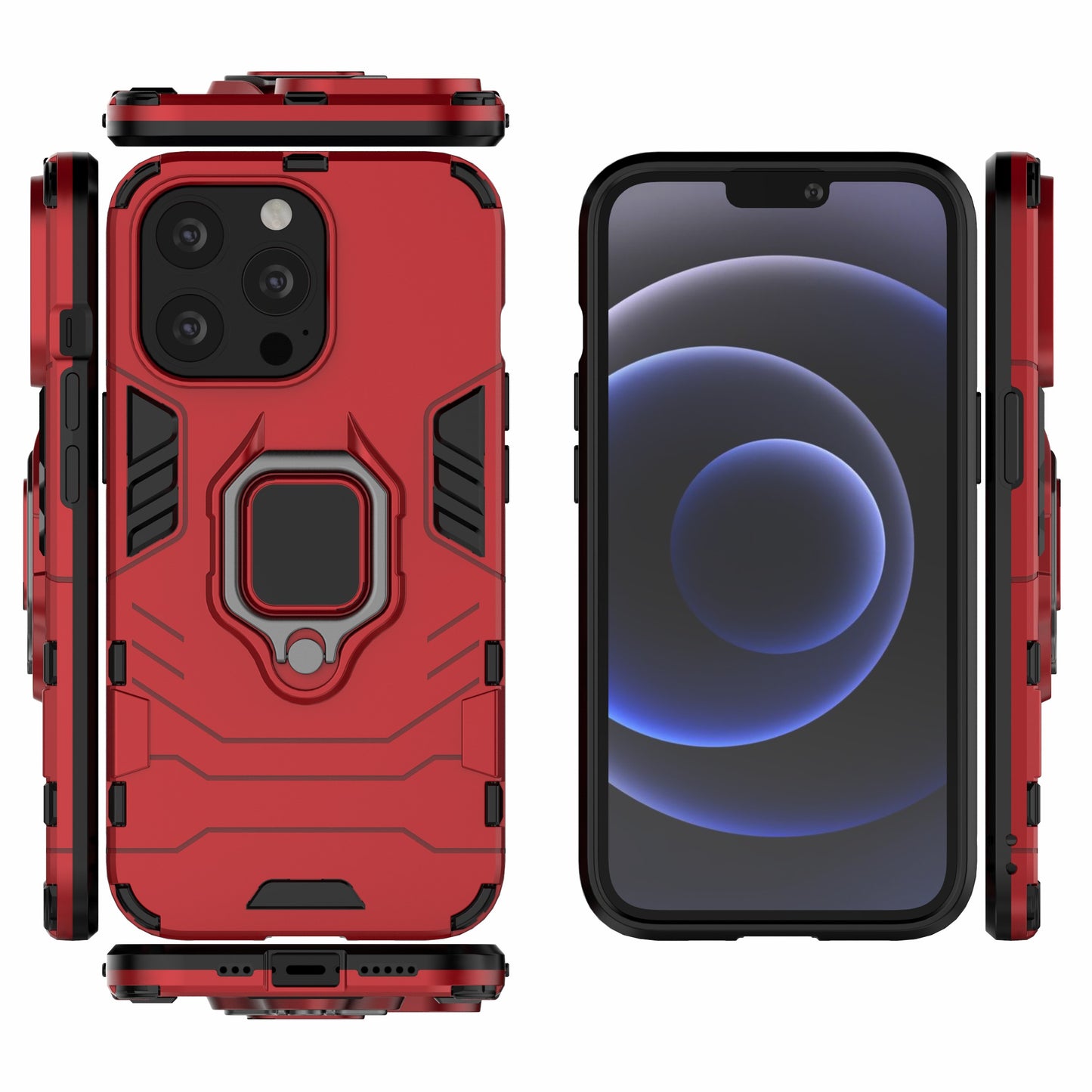 Ring Holder Kickstand Design 2-in-1 PC TPU Hybrid Case Drop-proof Cover for iPhone 13 Pro 6.1 inch