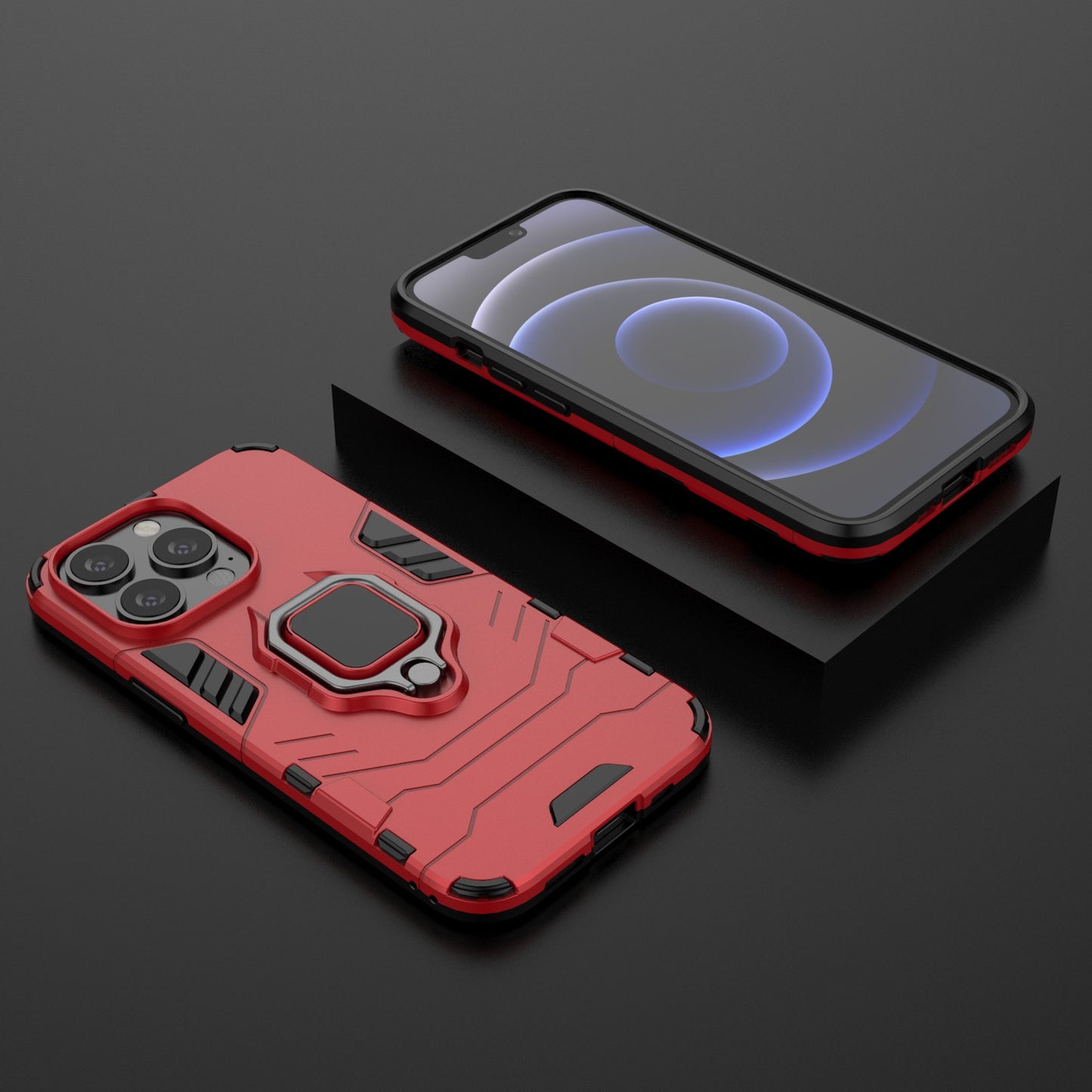 Ring Holder Kickstand Design 2-in-1 PC TPU Hybrid Case Drop-proof Cover for iPhone 13 Pro 6.1 inch