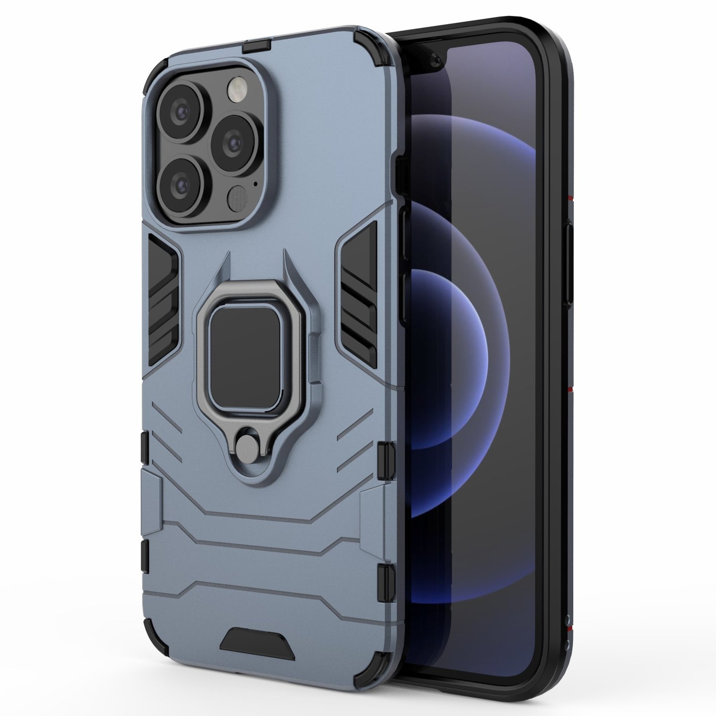Ring Holder Kickstand Design 2-in-1 PC TPU Hybrid Case Drop-proof Cover for iPhone 13 Pro 6.1 inch