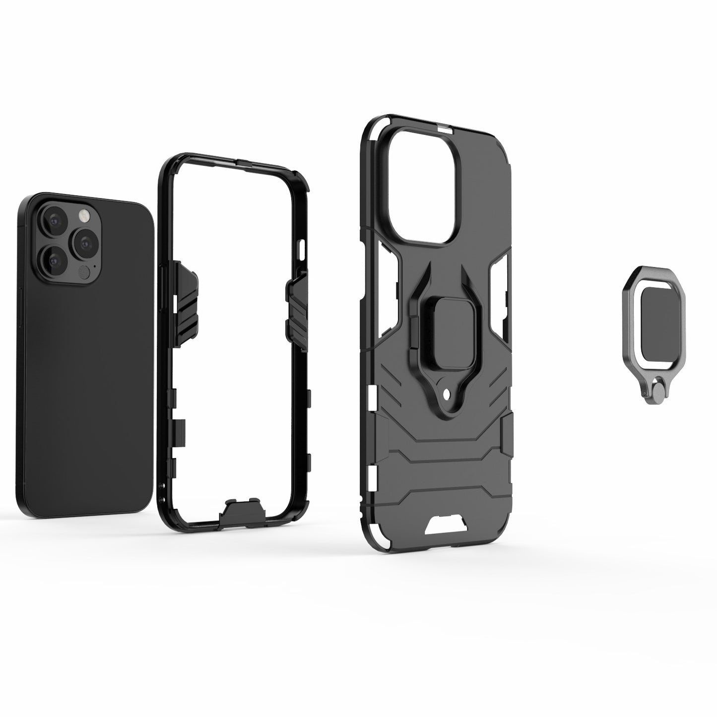 Ring Holder Kickstand Design 2-in-1 PC TPU Hybrid Case Drop-proof Cover for iPhone 13 Pro 6.1 inch