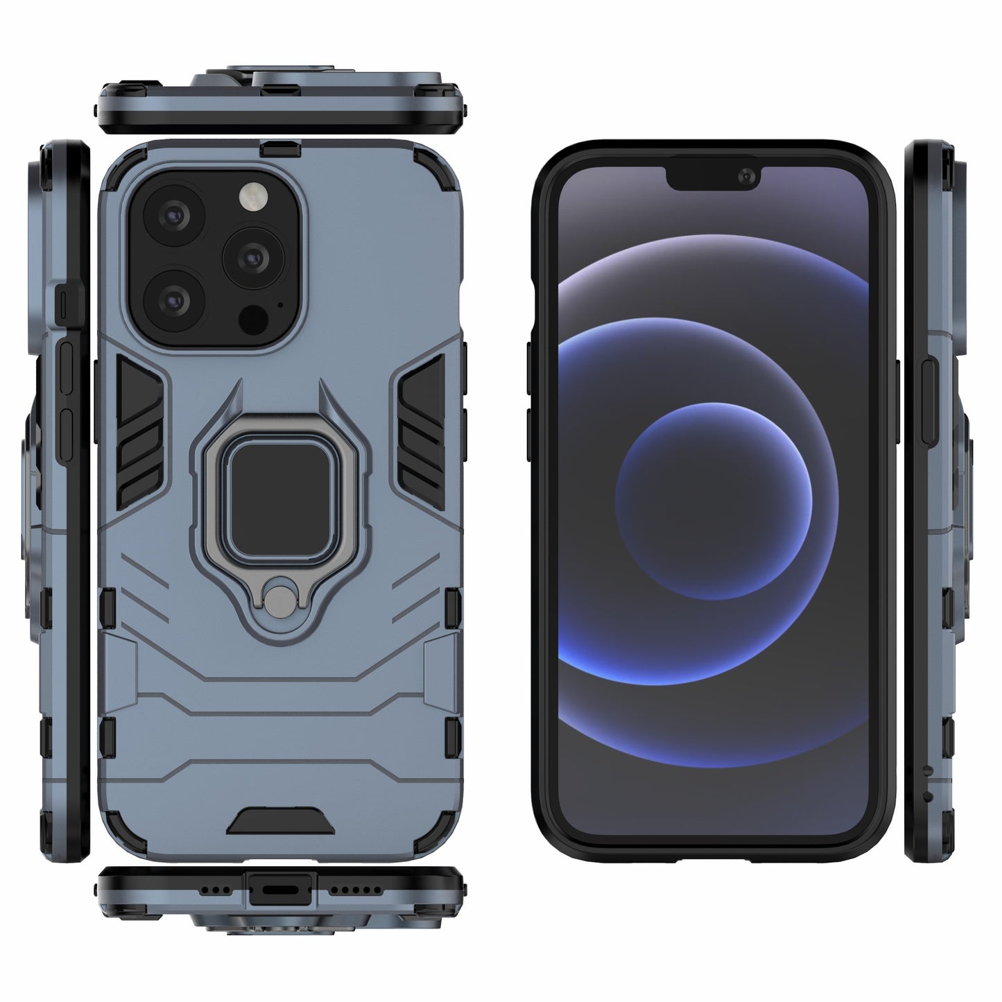 Ring Holder Kickstand Design 2-in-1 PC TPU Hybrid Case Drop-proof Cover for iPhone 13 Pro 6.1 inch