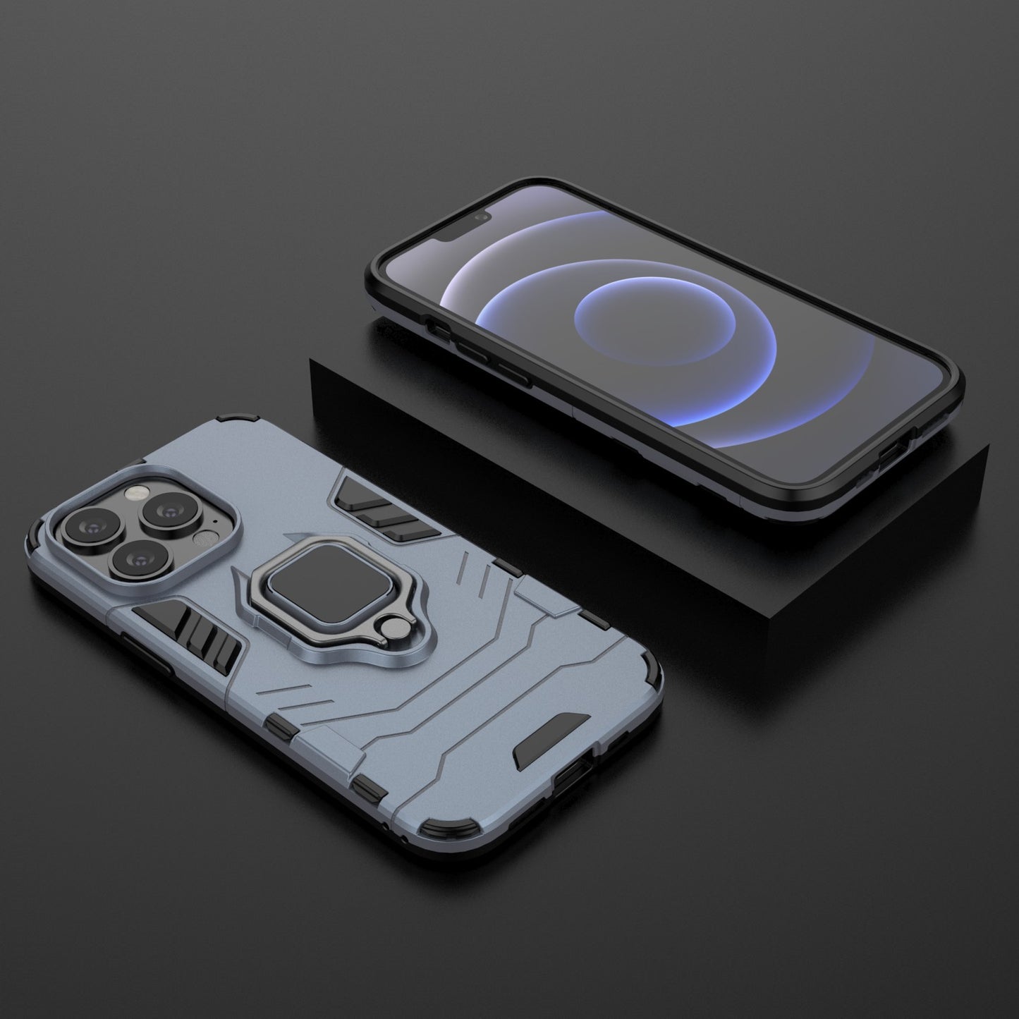 Ring Holder Kickstand Design 2-in-1 PC TPU Hybrid Case Drop-proof Cover for iPhone 13 Pro 6.1 inch