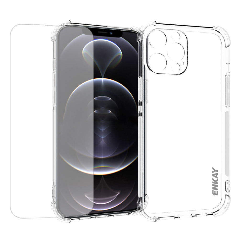 ENKAY HAT PRINCE Anti-Drop TPU Cover Case with Anti-slip Strip on the Side + Ultra Clear Tempered Glass Screen Film for iPhone 13 Pro Max 6.7 inch