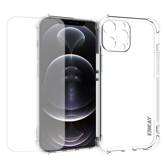 ENKAY HAT PRINCE Anti-Drop TPU Cover Case with Anti-slip Strip on the Side + Ultra Clear Tempered Glass Screen Film for iPhone 13 Pro Max 6.7 inch
