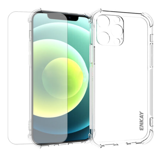 ENKAY HAT PRINCE Ultra Clear TPU Anti-Drop Cover Case with Anti-slip Strip on the Side + Tempered Glass Film for iPhone 13 Pro 6.1 inch
