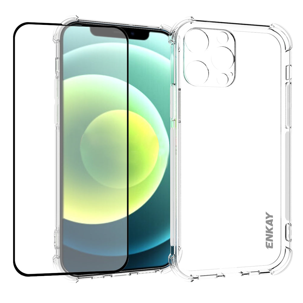ENKAY HAT PRINCE Anti-Drop Corners Design TPU Cover Case + Full Glue Tempered Glass Screen Film for iPhone 13 Pro 6.1 inch
