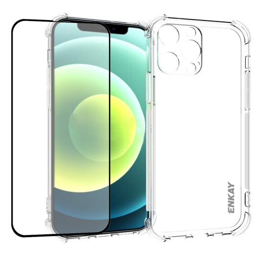 ENKAY HAT PRINCE Anti-Drop Corners Design TPU Cover Case + Full Glue Tempered Glass Screen Film for iPhone 13 Pro 6.1 inch