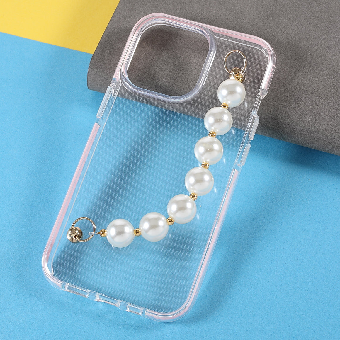 Shock-Absorbed Super Clear TPU Phone Case with Pearl Hand Strap for iPhone 13 Pro 6.1 inch