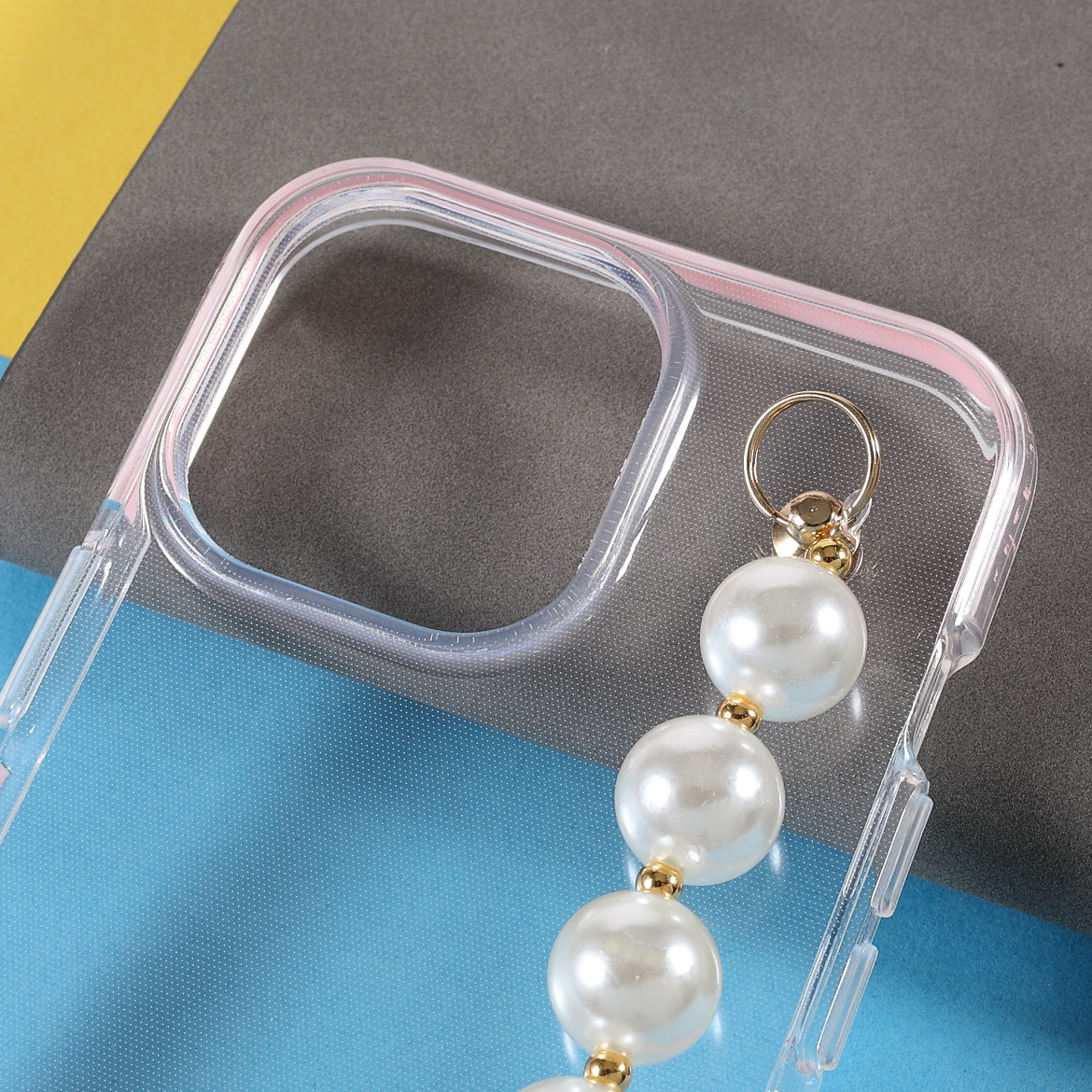 Shock-Absorbed Super Clear TPU Phone Case with Pearl Hand Strap for iPhone 13 Pro 6.1 inch