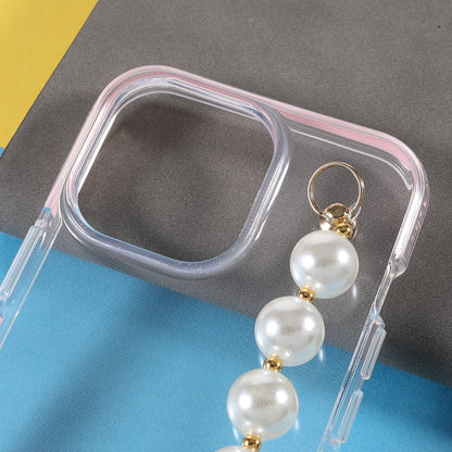 Shock-Absorbed Super Clear TPU Phone Case with Pearl Hand Strap for iPhone 13 Pro 6.1 inch