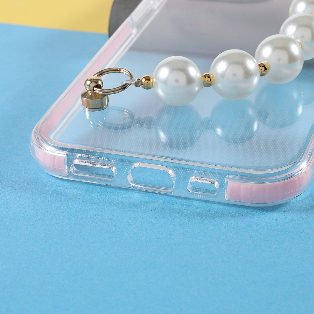 Shock-Absorbed Super Clear TPU Phone Case with Pearl Hand Strap for iPhone 13 Pro 6.1 inch