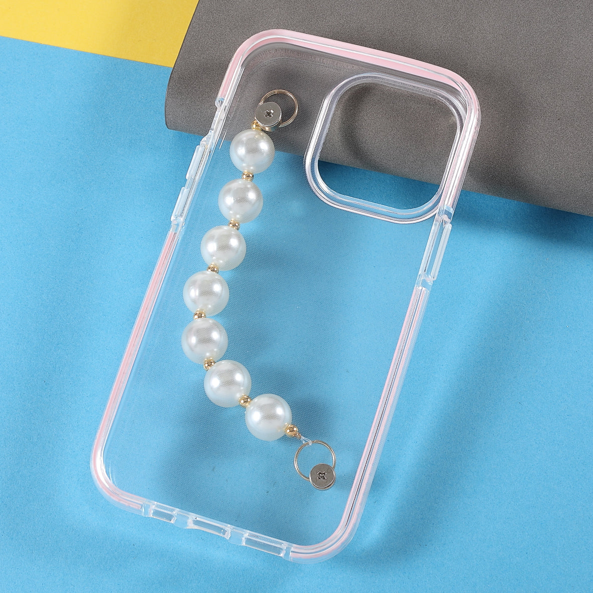 Shock-Absorbed Super Clear TPU Phone Case with Pearl Hand Strap for iPhone 13 Pro 6.1 inch