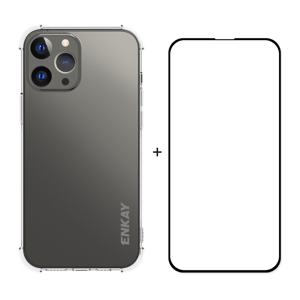 ENKAY HAT PRINCE Thickened Corners Design TPU Cover Case + Full Glue Tempered Glass Full Screen Covering Film for iPhone 13 Pro Max 6.7 inch