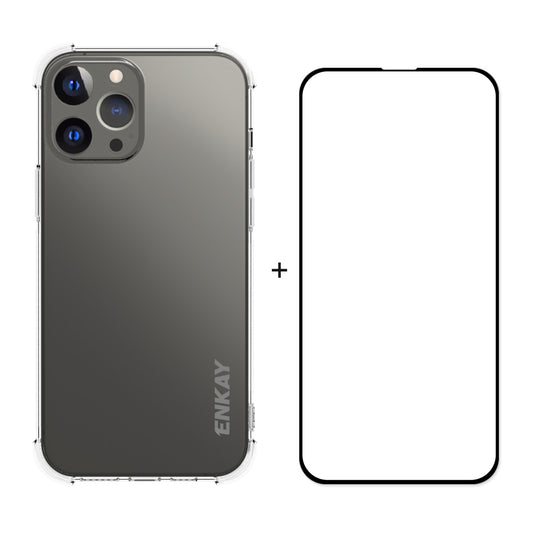 ENKAY HAT PRINCE Thickened Corners Design TPU Cover Case + Full Glue Tempered Glass Full Screen Covering Film for iPhone 13 Pro Max 6.7 inch