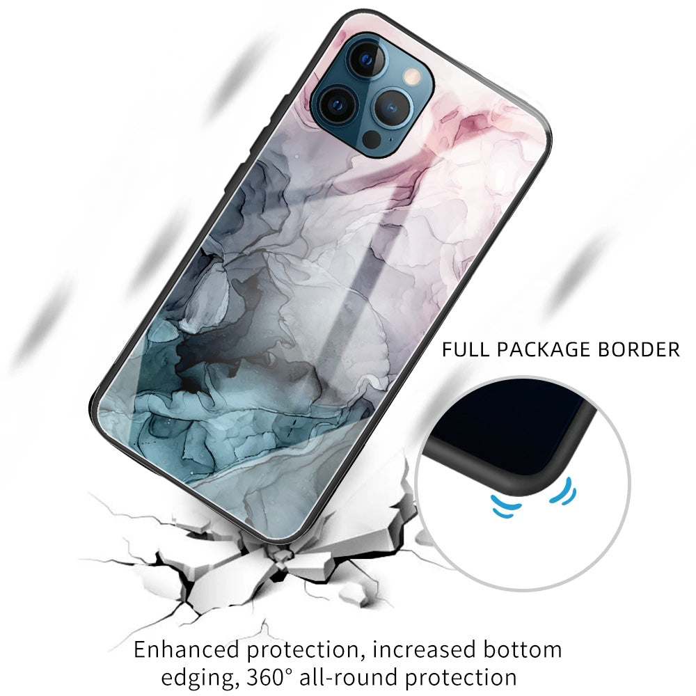 Pattern Printing Anti-scratch Tempered Glass + TPU Hybrid Phone Case Cover for iPhone 13 Pro Max 6.7 inch