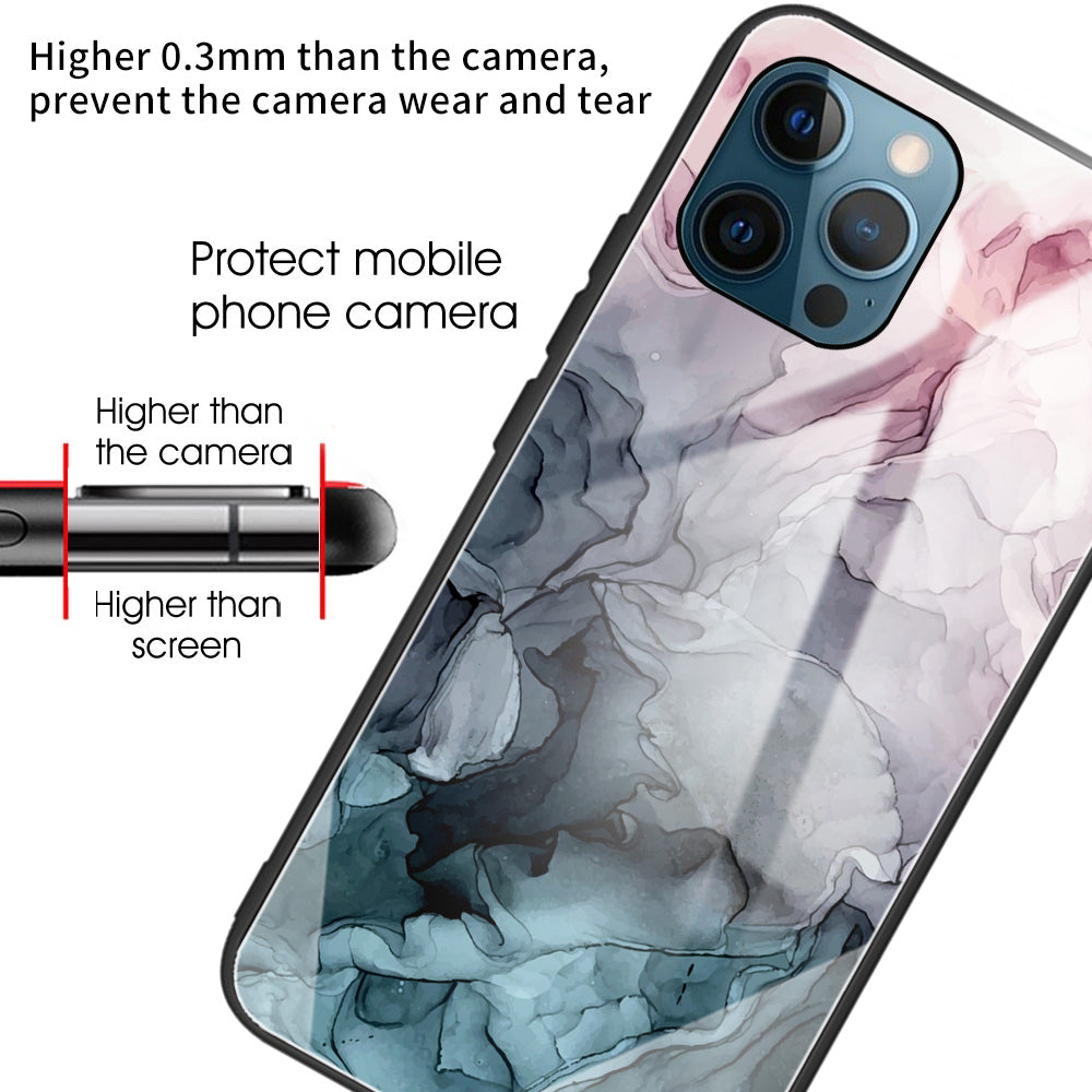 Pattern Printing Anti-scratch Tempered Glass + TPU Hybrid Phone Case Cover for iPhone 13 Pro Max 6.7 inch