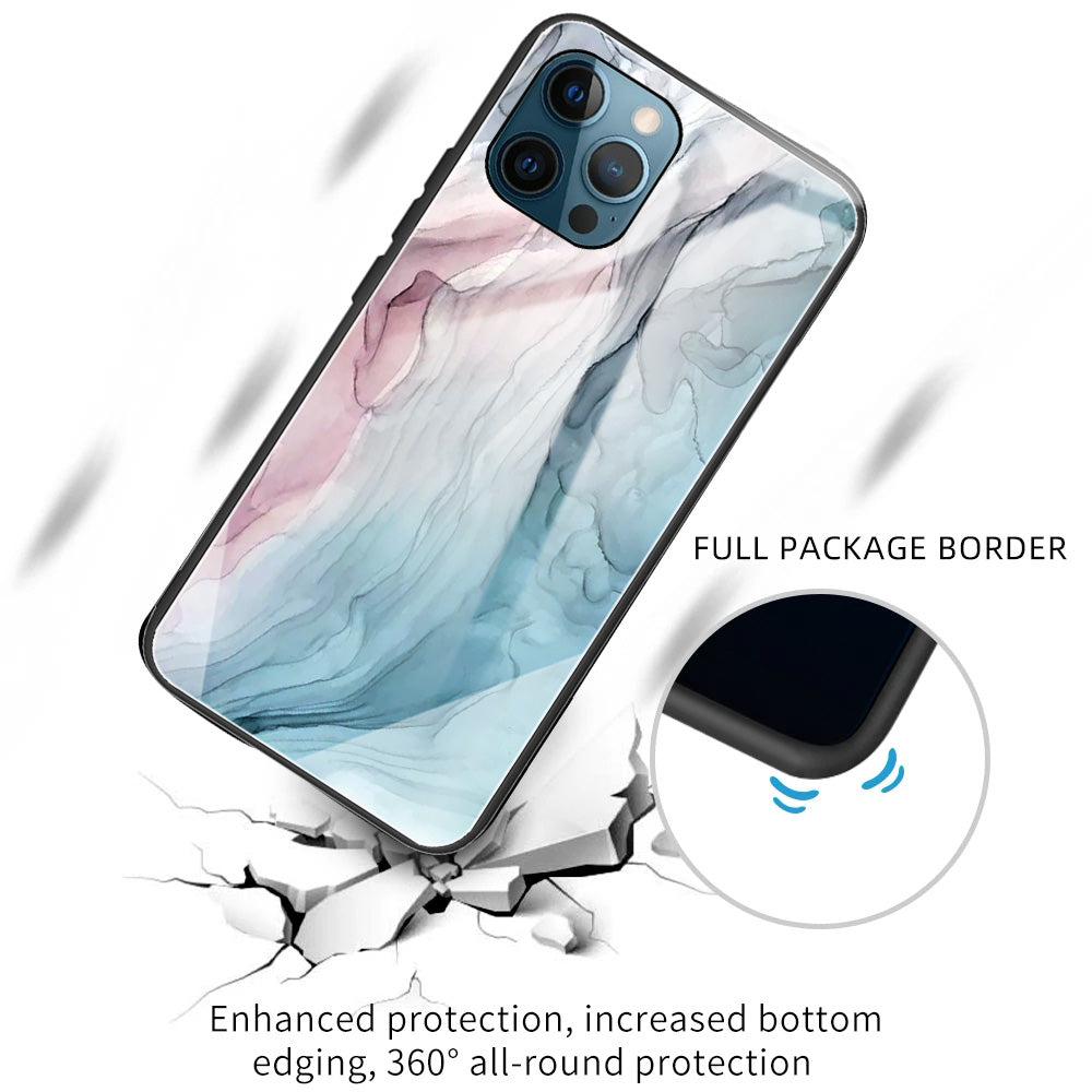 Pattern Printing Anti-scratch Tempered Glass + TPU Hybrid Phone Case Cover for iPhone 13 Pro Max 6.7 inch
