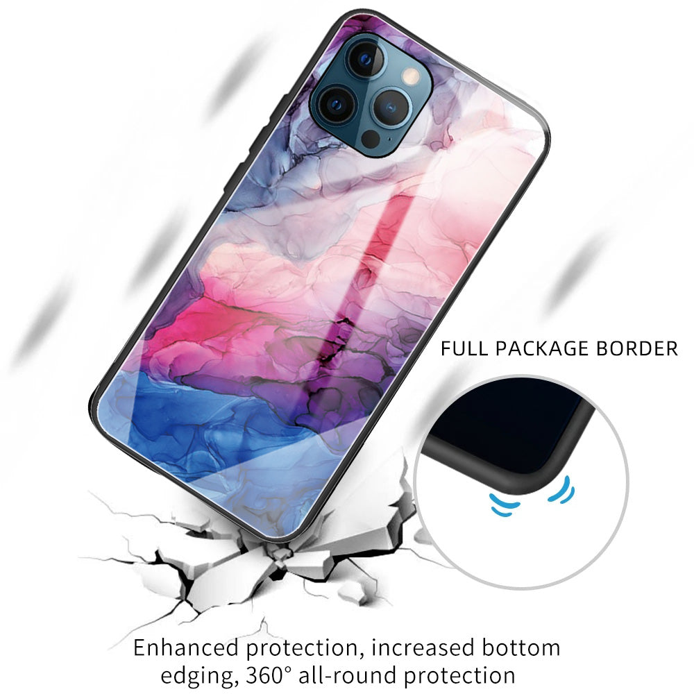 Pattern Printing Anti-scratch Tempered Glass + TPU Hybrid Phone Case Cover for iPhone 13 Pro Max 6.7 inch