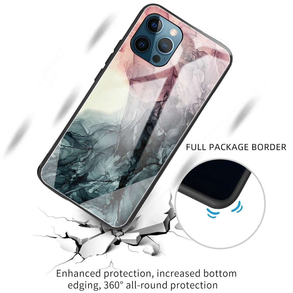 Pattern Printing Anti-scratch Tempered Glass + TPU Hybrid Phone Case Cover for iPhone 13 Pro Max 6.7 inch