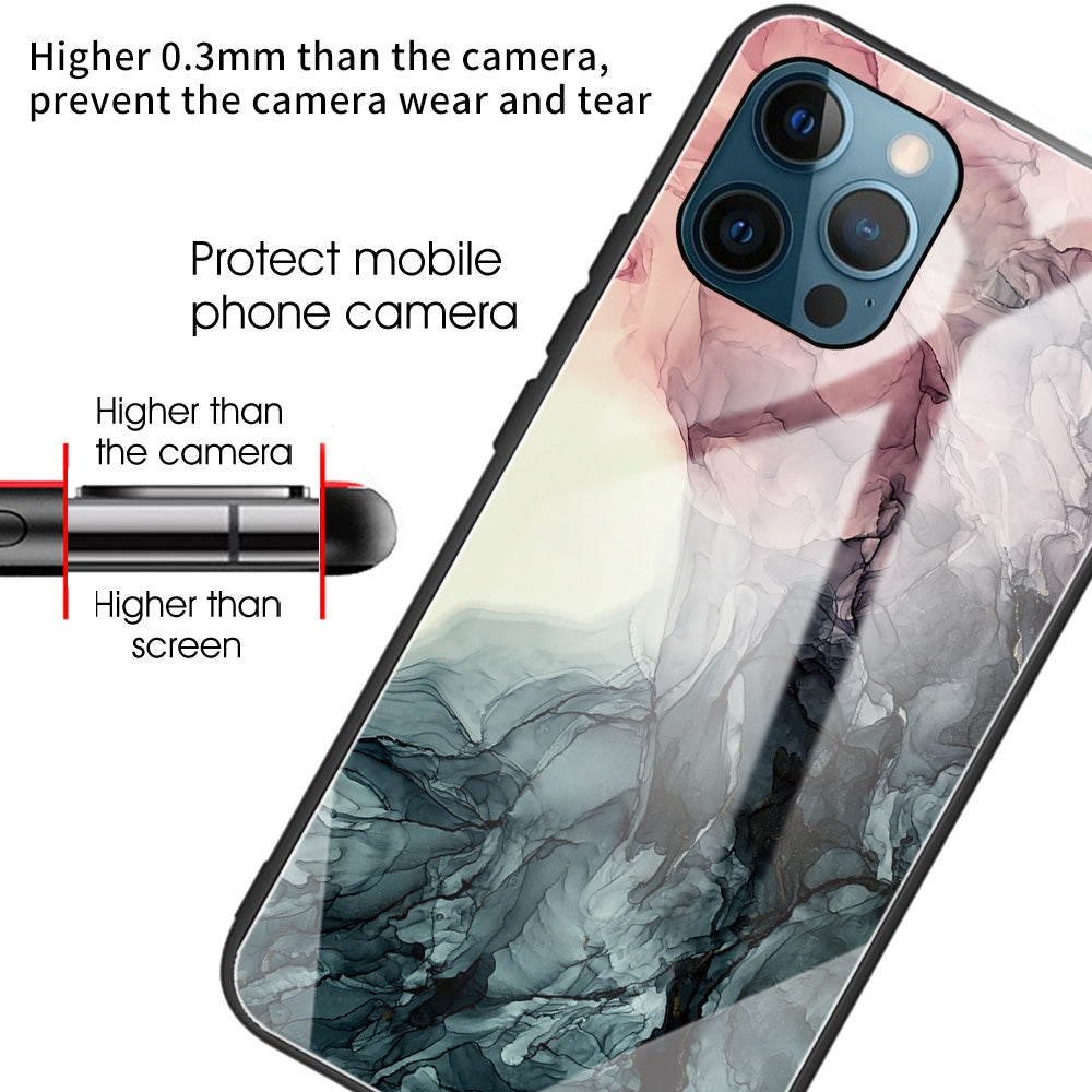 Pattern Printing Anti-scratch Tempered Glass + TPU Hybrid Phone Case Cover for iPhone 13 Pro Max 6.7 inch