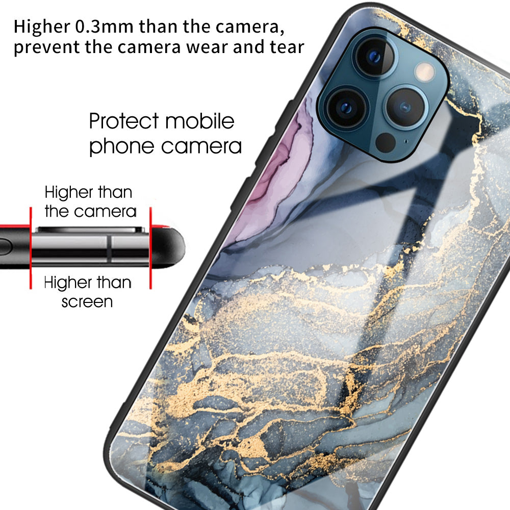 Pattern Printing Anti-scratch Tempered Glass + TPU Hybrid Phone Case Cover for iPhone 13 Pro Max 6.7 inch