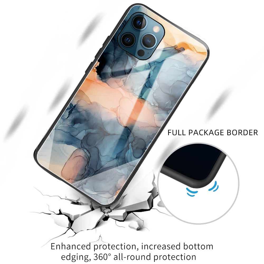 Pattern Printing Anti-scratch Tempered Glass + TPU Hybrid Phone Case Cover for iPhone 13 Pro Max 6.7 inch