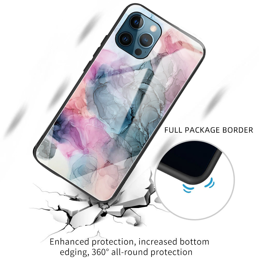 Pattern Printing Anti-scratch Tempered Glass + TPU Hybrid Phone Case Cover for iPhone 13 Pro Max 6.7 inch