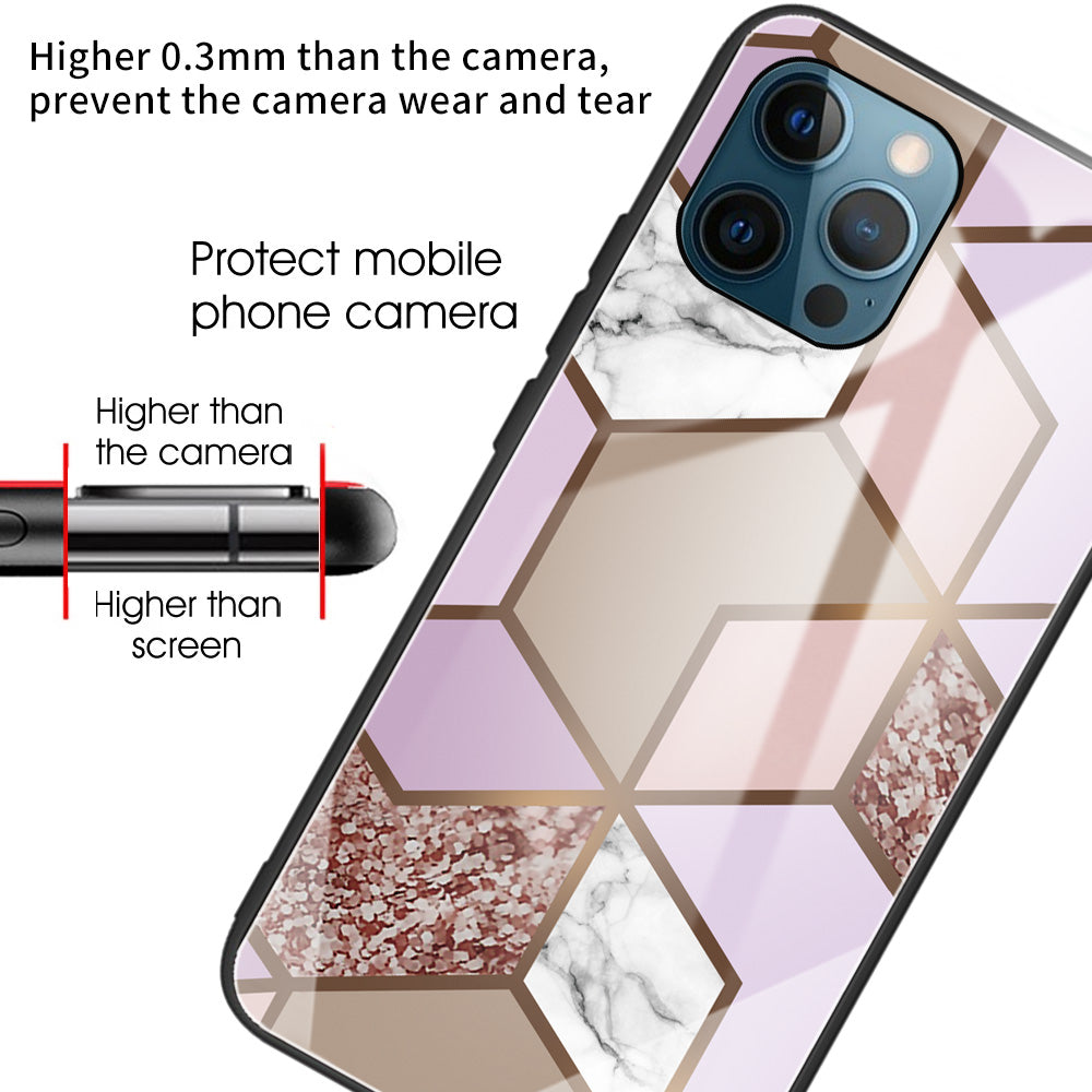 Pattern Printing Anti-scratch Tempered Glass + TPU Hybrid Phone Case Cover for iPhone 13 Pro Max 6.7 inch