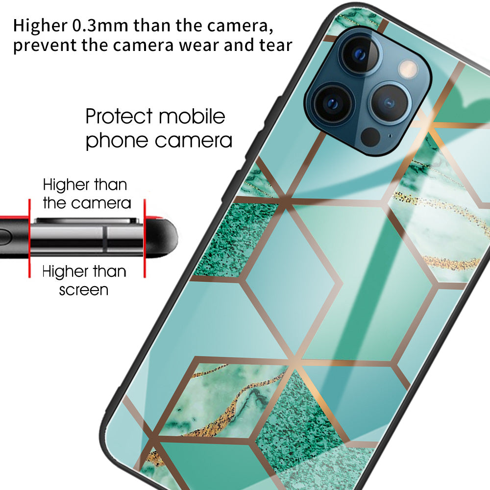 Pattern Printing Anti-scratch Tempered Glass + TPU Hybrid Phone Case Cover for iPhone 13 Pro Max 6.7 inch