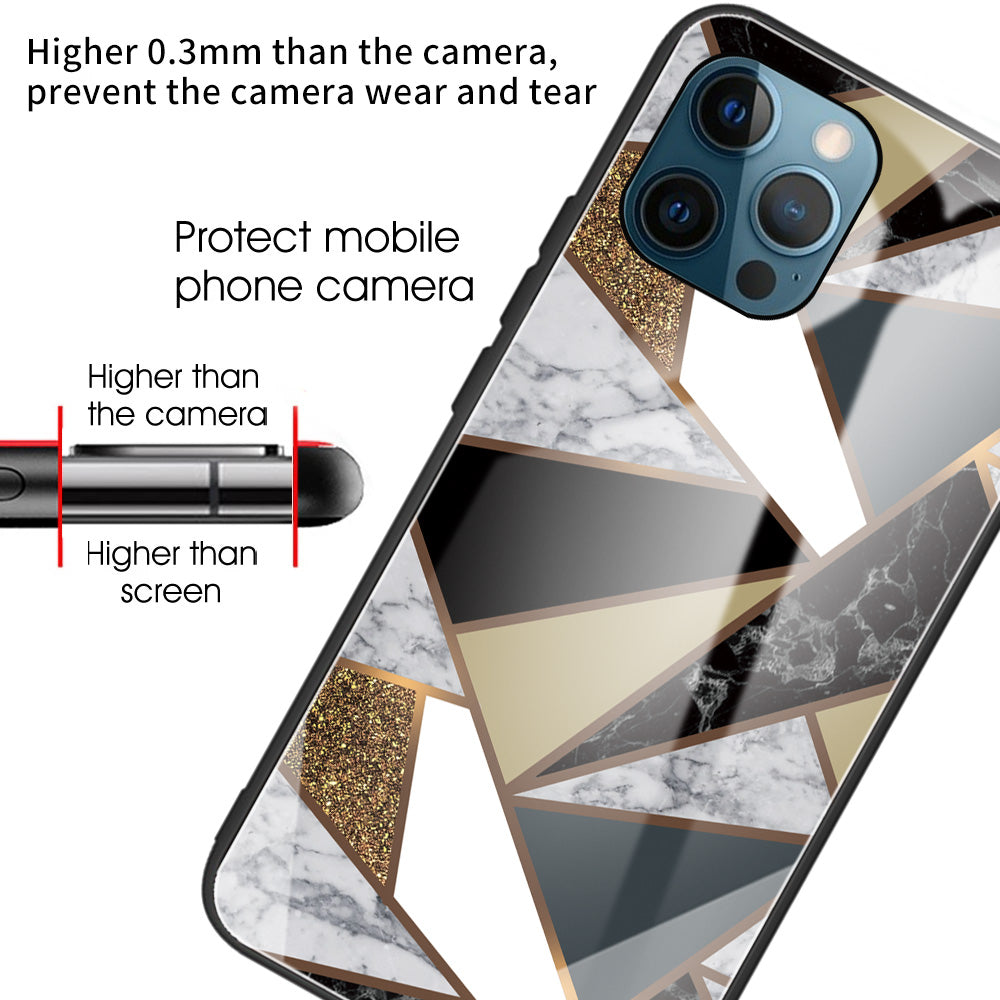 Pattern Printing Anti-scratch Tempered Glass + TPU Hybrid Phone Case Cover for iPhone 13 Pro Max 6.7 inch
