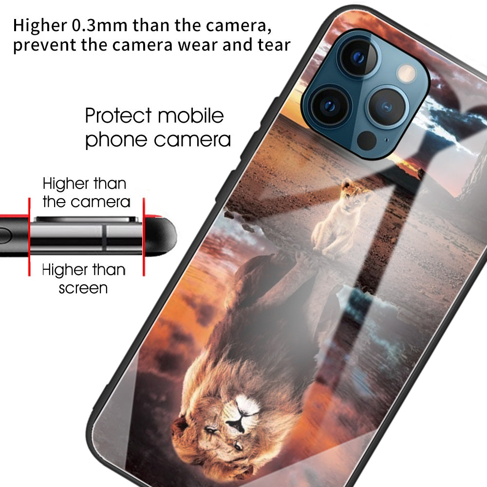 Anti-scratch Pattern Printing Glass + TPU Combo Hybrid Cover for iPhone 13 Pro 6.1 inch