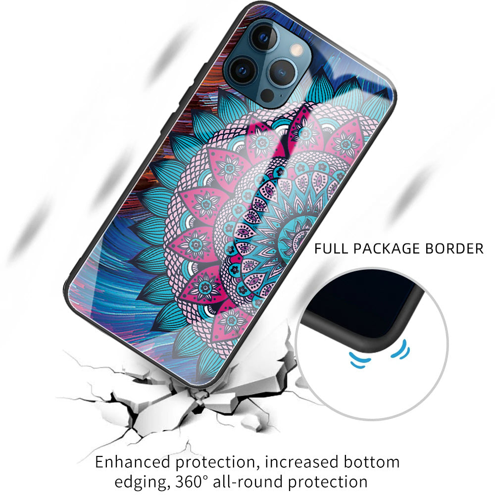 Anti-scratch Pattern Printing Glass + TPU Combo Hybrid Cover for iPhone 13 Pro 6.1 inch