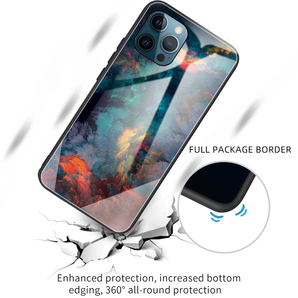 Anti-scratch Pattern Printing Glass + TPU Combo Hybrid Cover for iPhone 13 Pro 6.1 inch