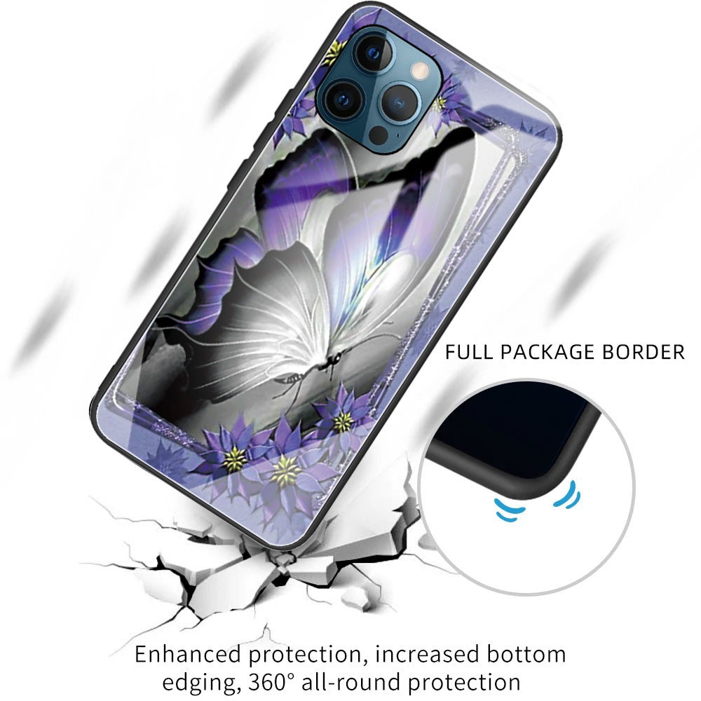 Anti-scratch Pattern Printing Glass + TPU Combo Hybrid Cover for iPhone 13 Pro 6.1 inch