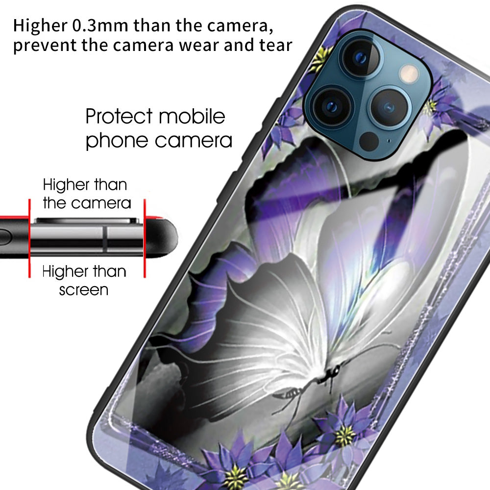 Anti-scratch Pattern Printing Glass + TPU Combo Hybrid Cover for iPhone 13 Pro 6.1 inch