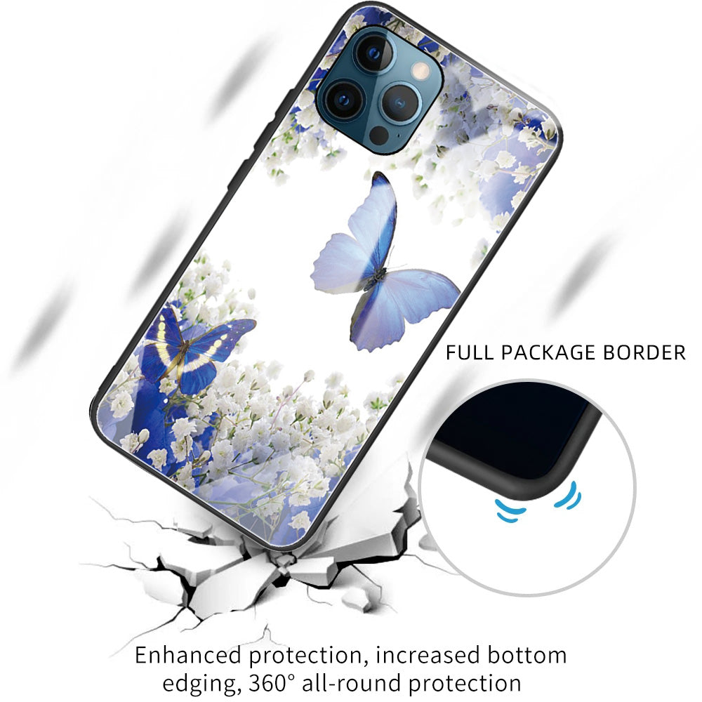 Anti-scratch Pattern Printing Glass + TPU Combo Hybrid Cover for iPhone 13 Pro 6.1 inch