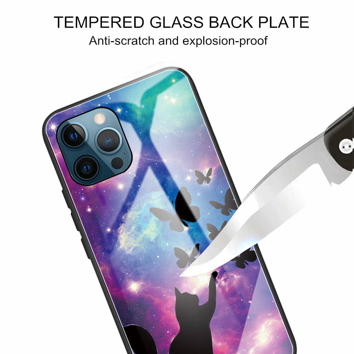Pattern Printing Tempered Glass Back Cover + TPU Frame Well-Protected Hybrid Case Cover for iPhone 13 Pro 6.1 inch