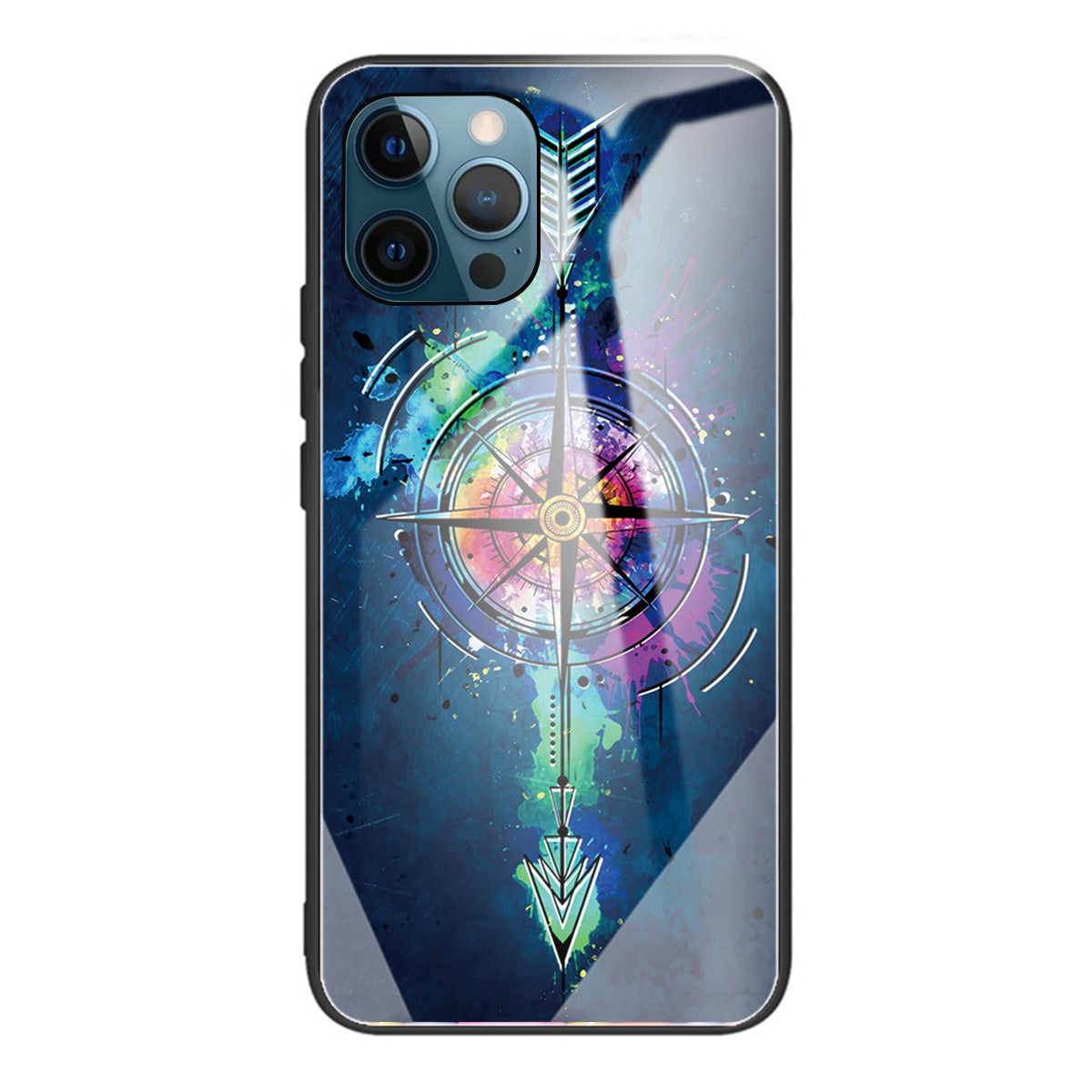 Pattern Printing Tempered Glass Back Cover + TPU Frame Well-Protected Hybrid Case Cover for iPhone 13 Pro 6.1 inch
