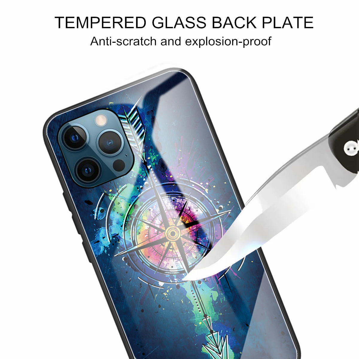 Pattern Printing Tempered Glass Back Cover + TPU Frame Well-Protected Hybrid Case Cover for iPhone 13 Pro 6.1 inch