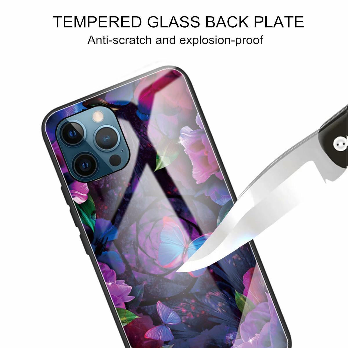Pattern Printing Tempered Glass Back Cover + TPU Frame Well-Protected Hybrid Case Cover for iPhone 13 Pro 6.1 inch
