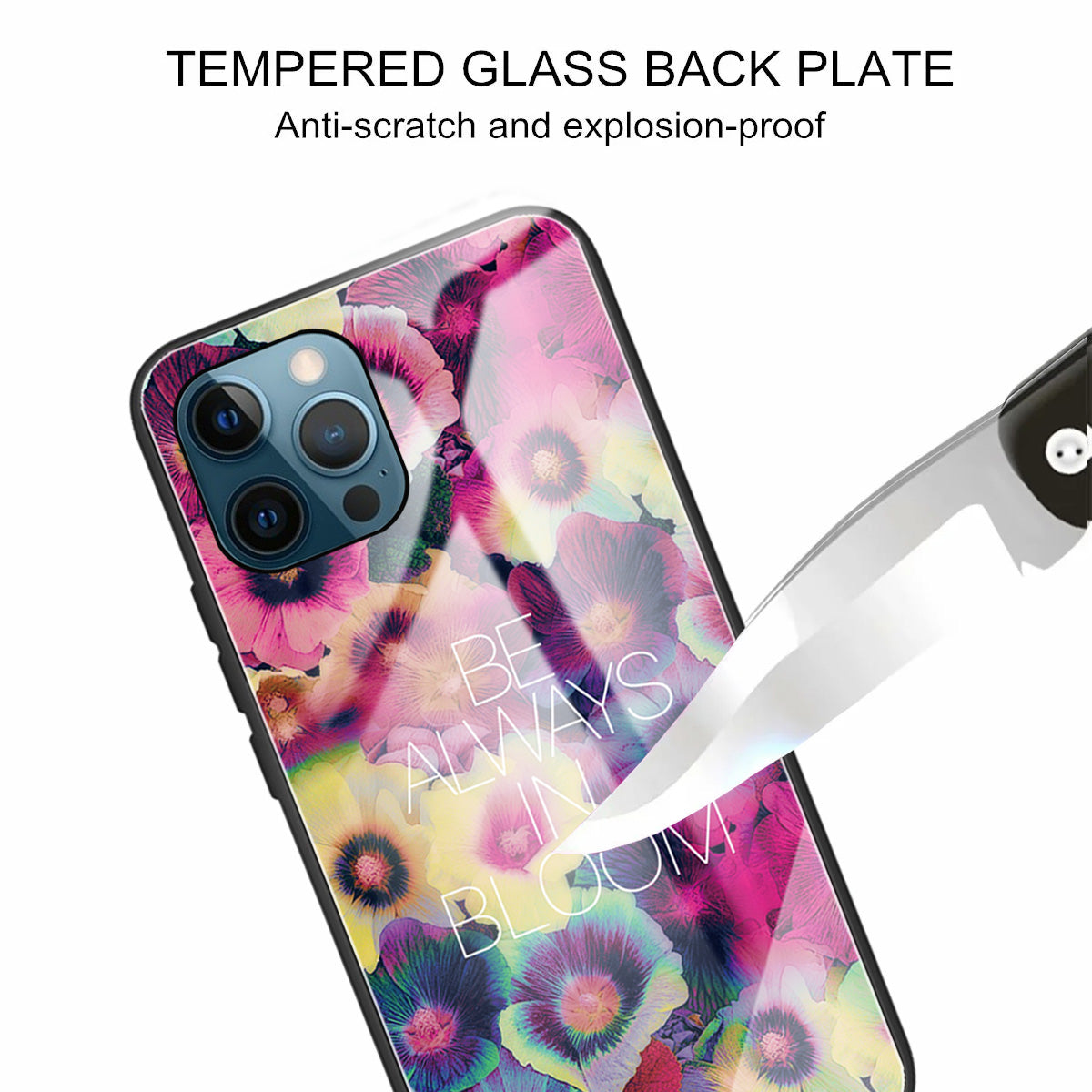 Pattern Printing Tempered Glass Back Cover + TPU Frame Well-Protected Hybrid Case Cover for iPhone 13 Pro 6.1 inch