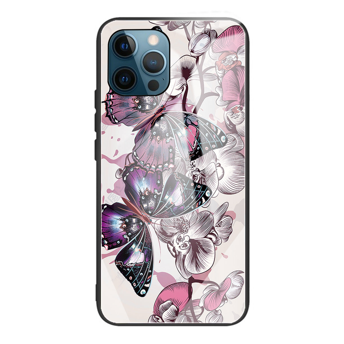 Pattern Printing Tempered Glass Back Cover + TPU Frame Well-Protected Hybrid Case Cover for iPhone 13 Pro 6.1 inch