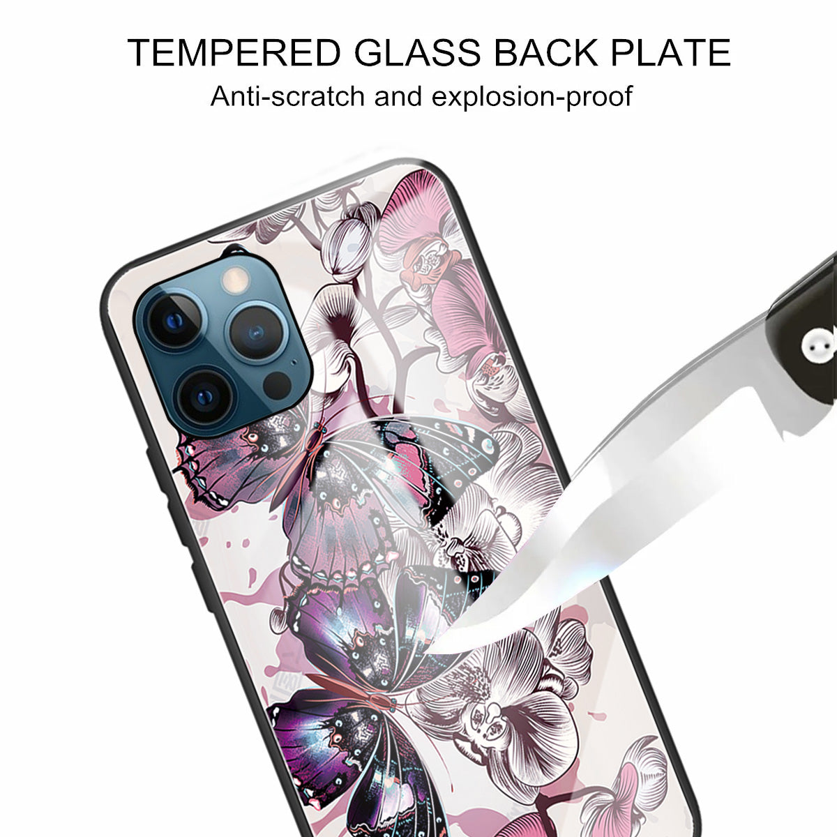 Pattern Printing Tempered Glass Back Cover + TPU Frame Well-Protected Hybrid Case Cover for iPhone 13 Pro 6.1 inch