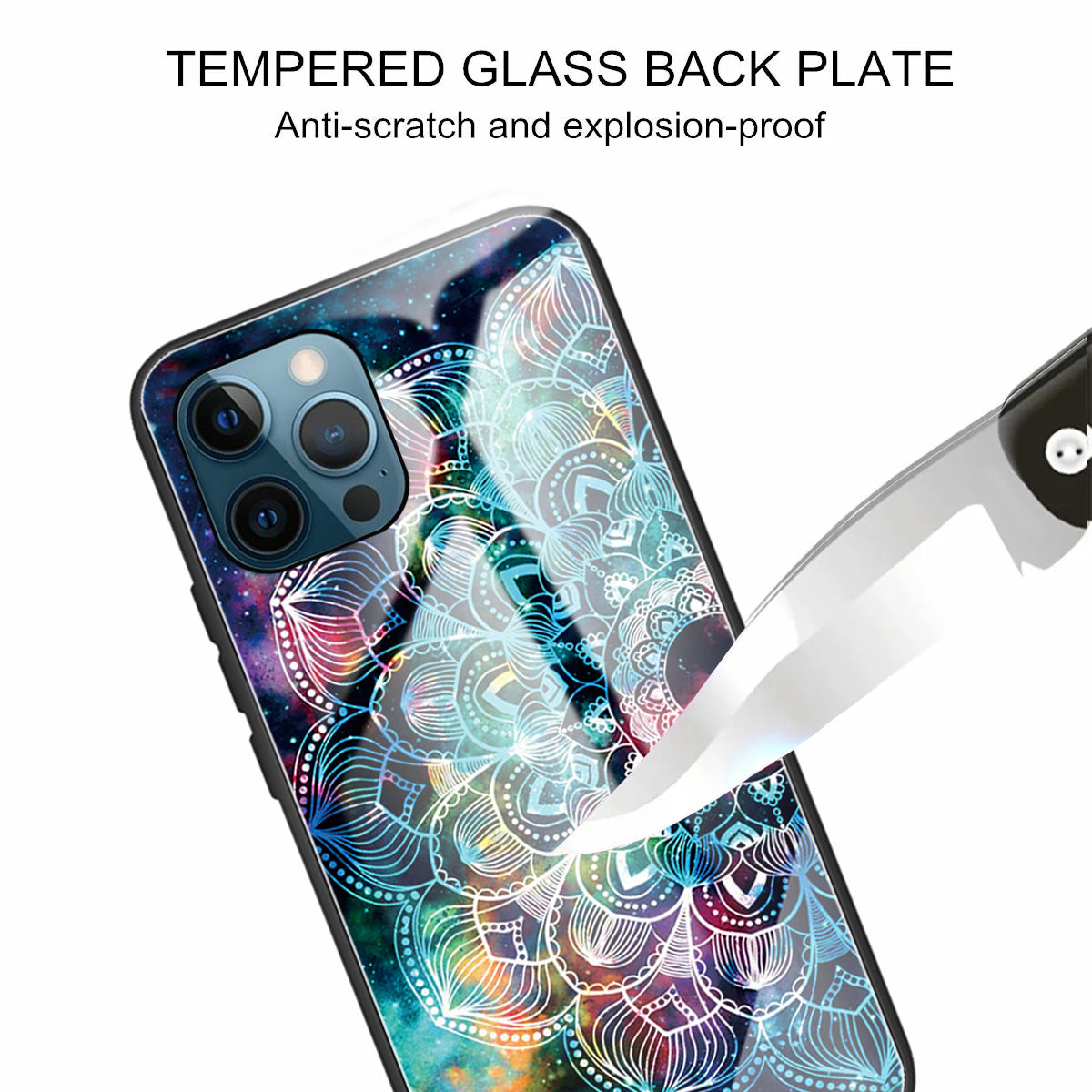 Pattern Printing Tempered Glass Back Cover + TPU Frame Well-Protected Hybrid Case Cover for iPhone 13 Pro 6.1 inch