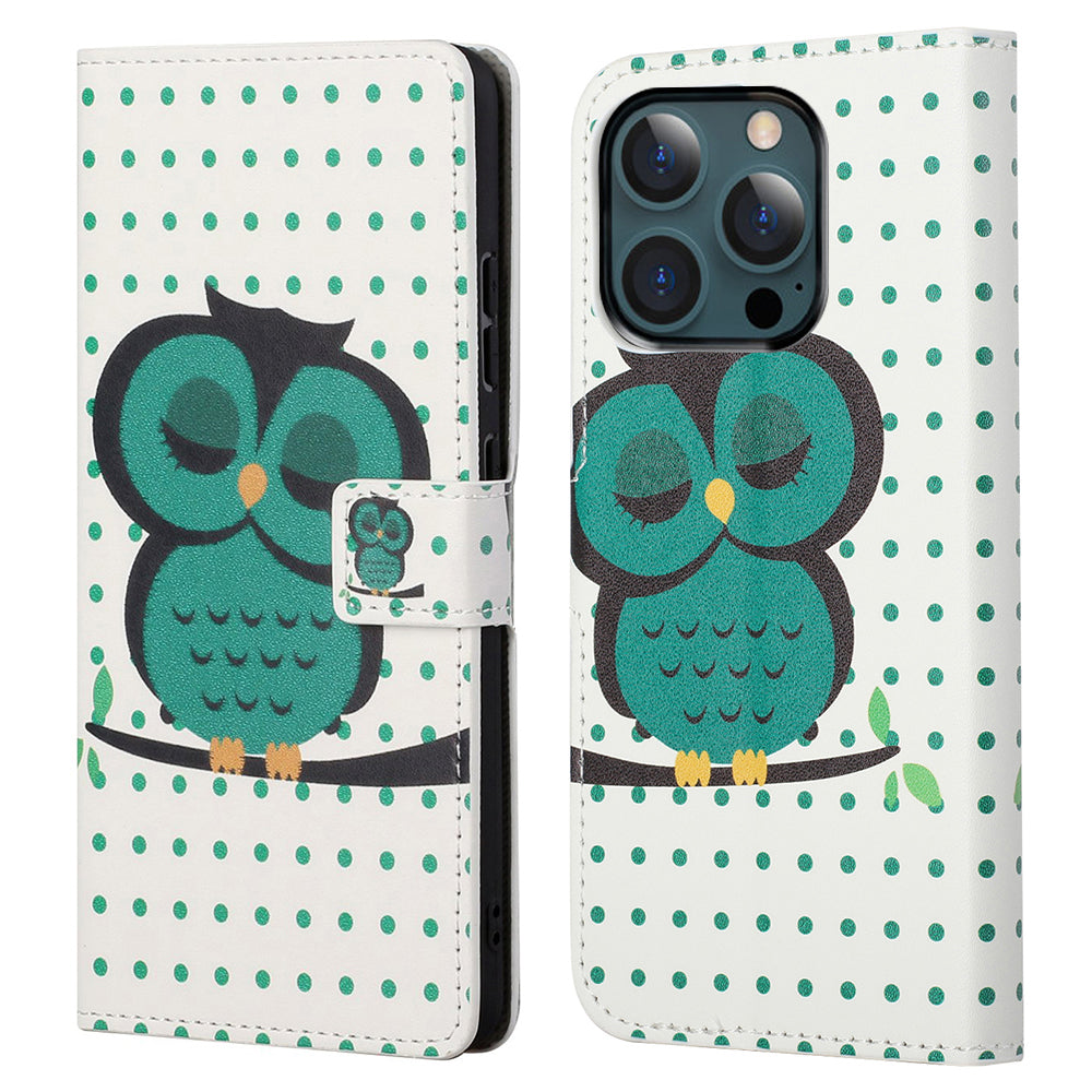 Stand Feature Pattern Printing Premium PU Leather Wallet Flip Protective Cover for iPhone 13 Pro Max 6.7 inch