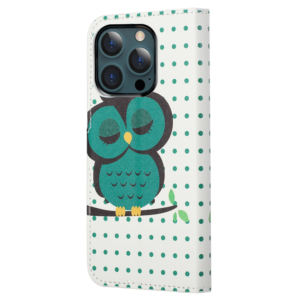 Stand Feature Pattern Printing Premium PU Leather Wallet Flip Protective Cover for iPhone 13 Pro Max 6.7 inch