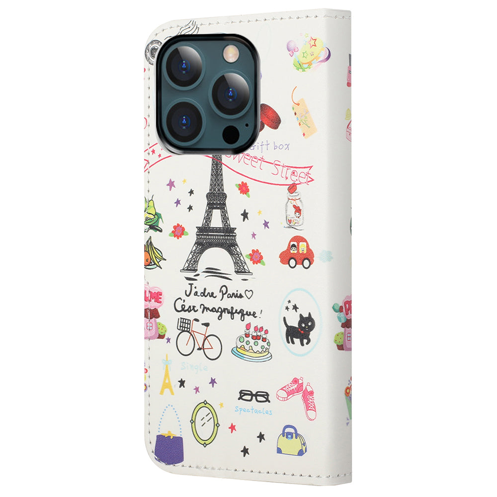 Stand Feature Pattern Printing Premium PU Leather Wallet Flip Protective Cover for iPhone 13 Pro Max 6.7 inch
